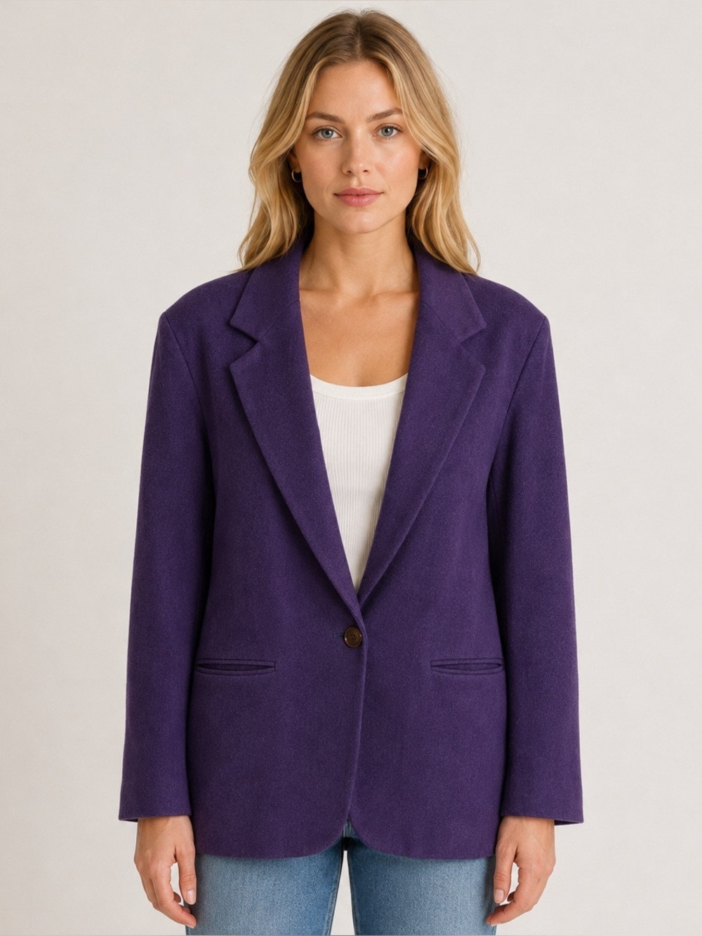 VTG 90s LL BEAN Wool Cashmere Purple Coat Jacket Blazer Single Button Women Sz 8